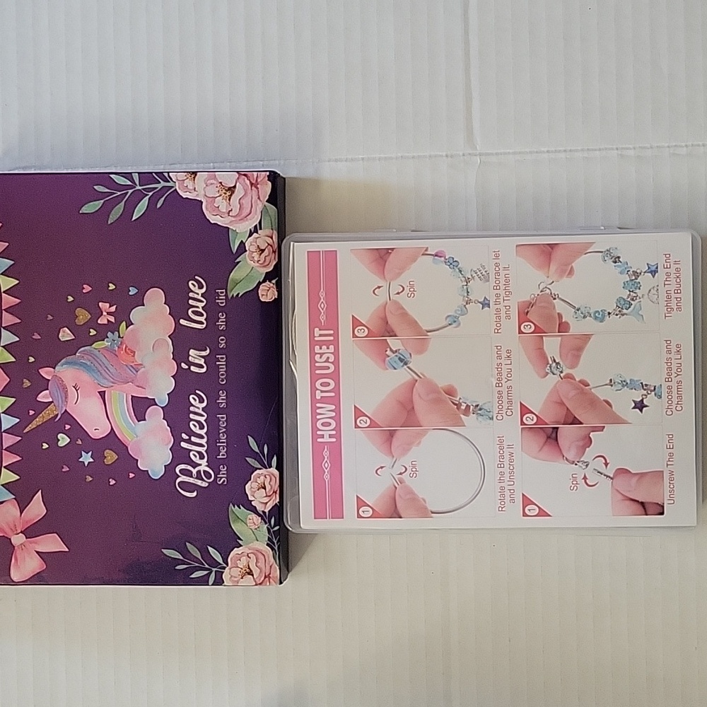 Unicorn-themed charm bracelet making kit. This DIY jewelry
